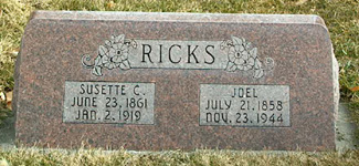 Joel and Susette Ricks grave stone